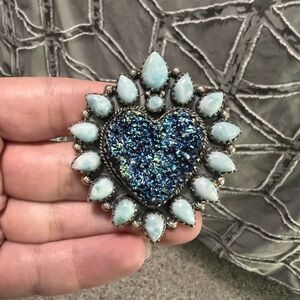 Sterling silver blue druzy and Larimar statement heart ring